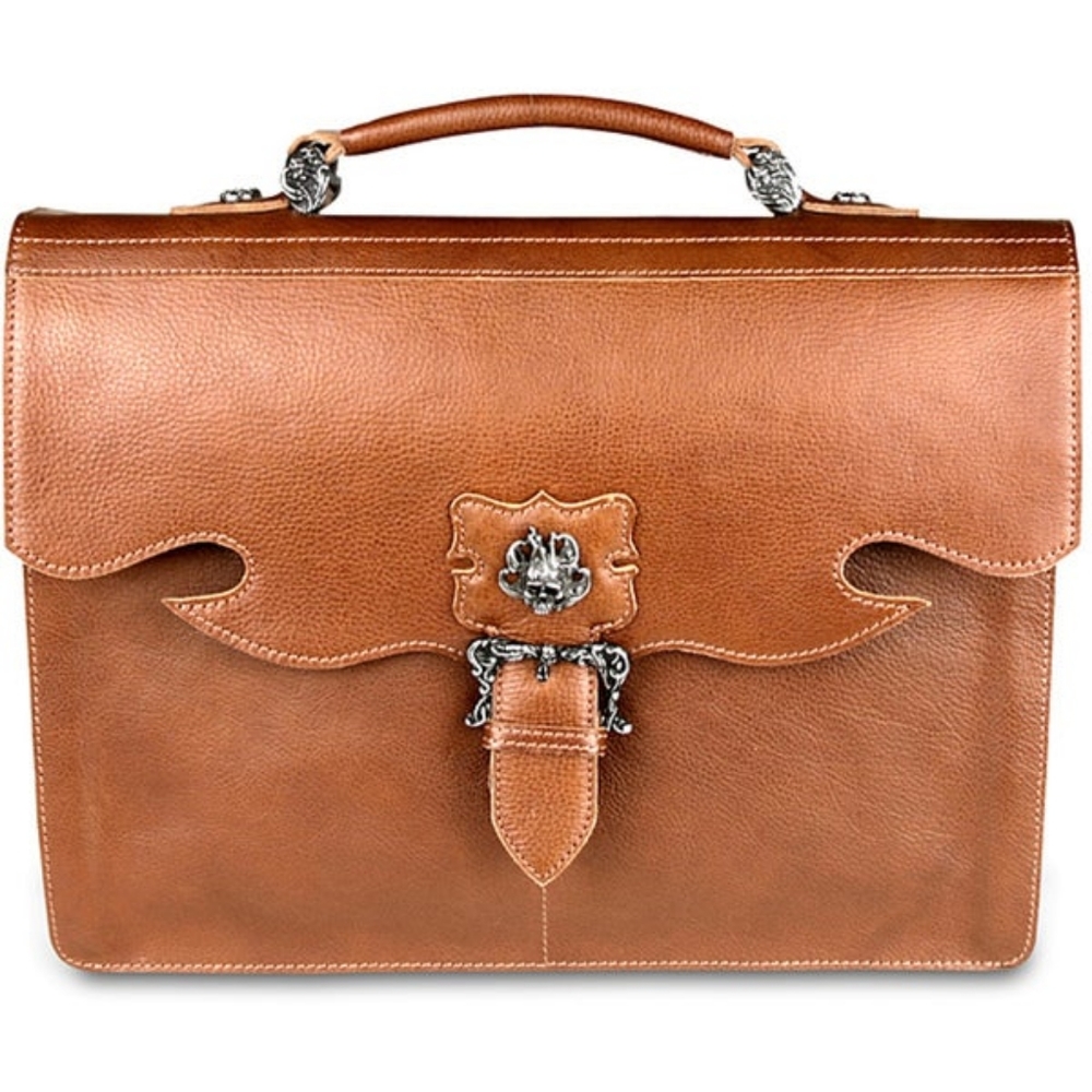 Zeyner Italian Vachetta Leather Flapover briefcase